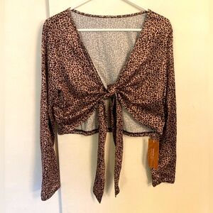 Leopard long sleeve tie top. Pinup. Shein. Large